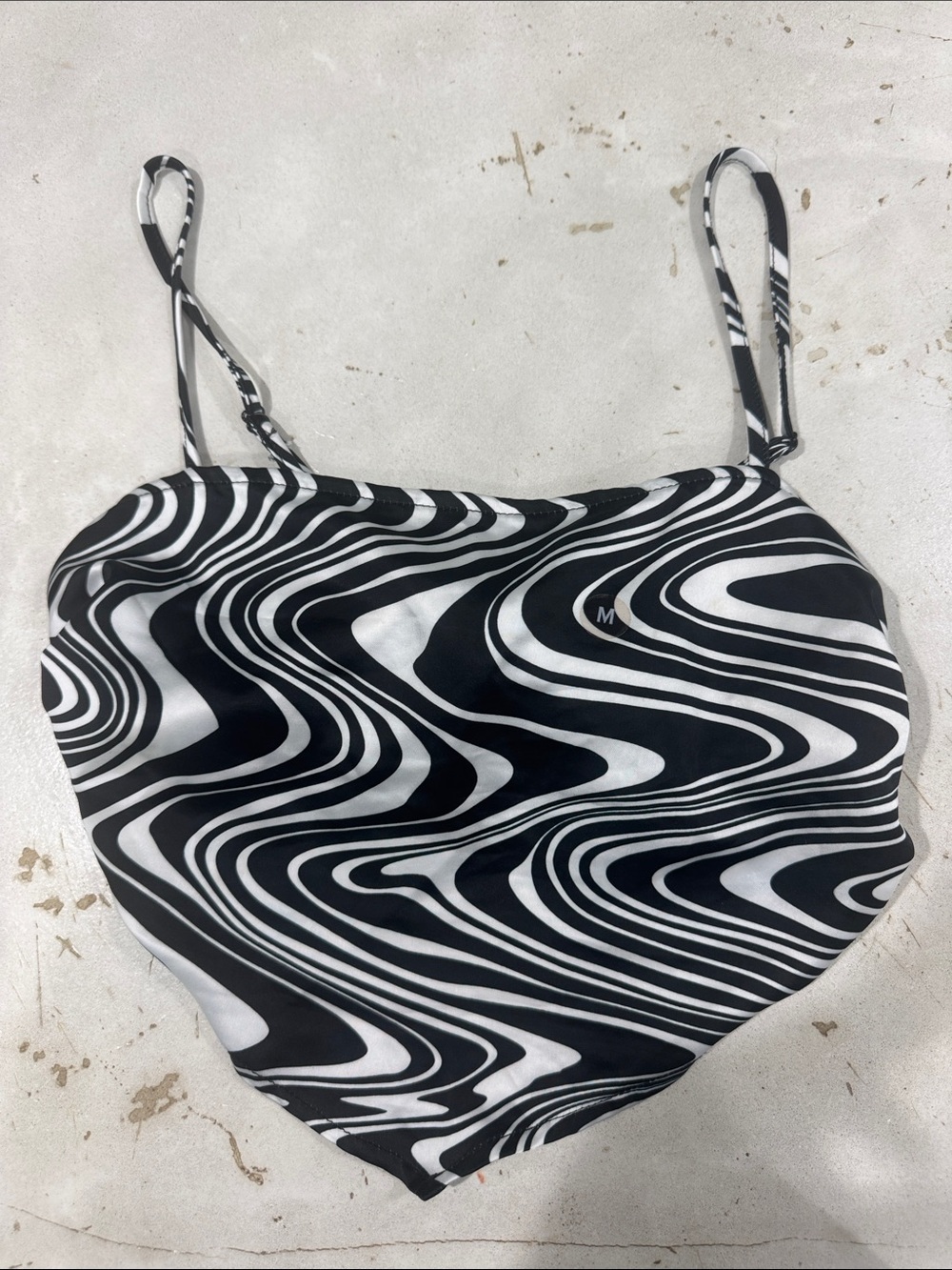 La Hearts Black and White Striped Bandana Tie Top
